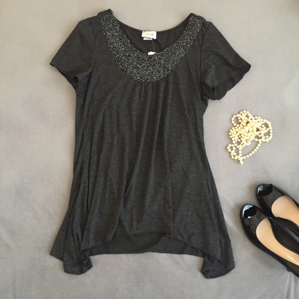 Top with Beaded, Embellished Neckline